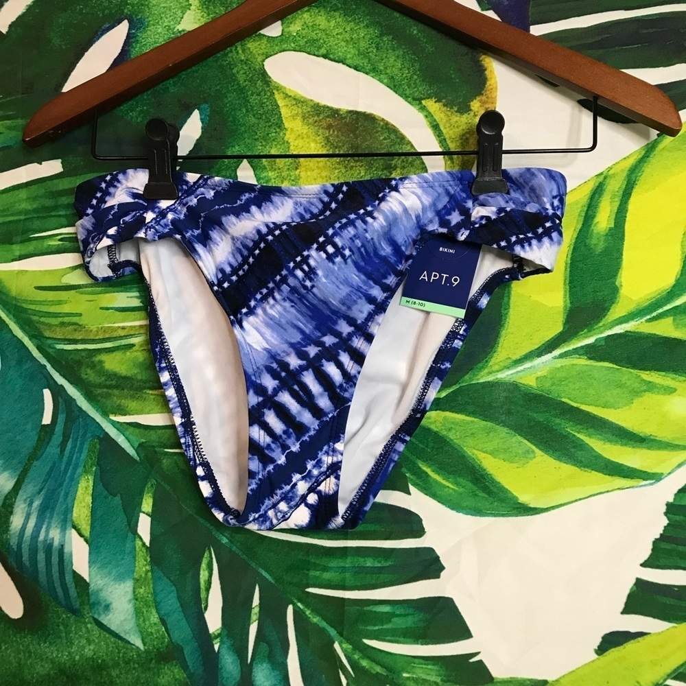 NWT Apt 9 Women’s Medium High Tide Blue Hipster Boho Bikini Bottoms
